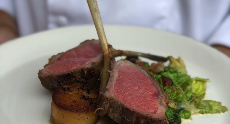 hay smoked lamb with potato fondant and petite pois