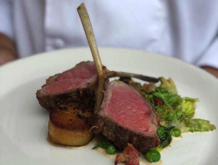 hay smoked lamb with potato fondant and petite pois
