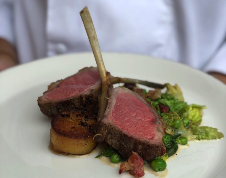 hay smoked lamb with potato fondant and petite pois
